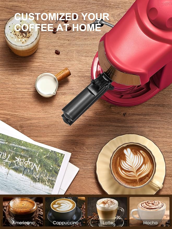 Ihomekee Espresso Machine, 3.5Bar Espresso and Cappuccino Machine | Preheating Function, 4 Cup Coffee Maker with Milk Frothing Function and Steam Wand (Red)