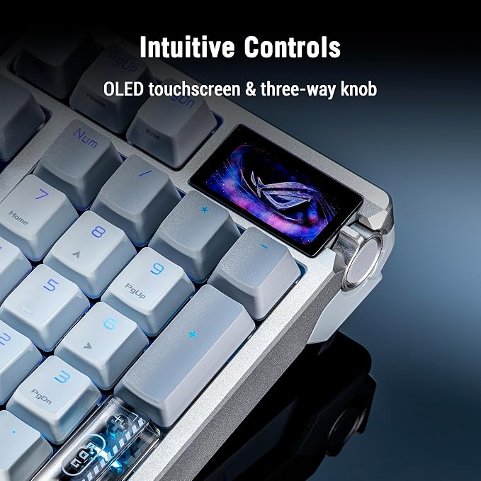 ASUS ROG Azoth 96 HE Wireless Hall Effect Gaming Keyboard – 96% Full-Size, Tri-Mode, Hot Swappable Magnetic Switch, Rapid Trigger, Speed Tap, 8K Hz Polling, Color OLED Screen, ABS Keycaps – White