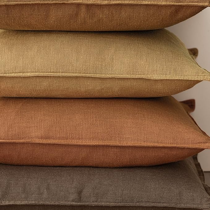 Foindtower Set of 2, Decorative Linen Solid Throw Pillow Covers Soft Accent Cushion Euro Case Boho Farmhouse Pillowcase for Chair Couch Sofa Bedroom Living Room Home Decor 18 x 18 Inch Autumn Orange