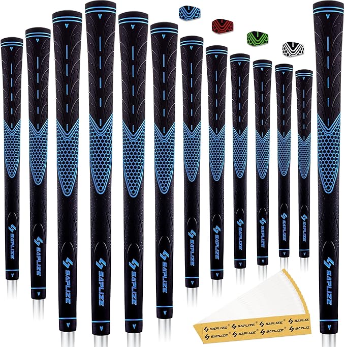 SAPLIZE Golf Grips Set of 13, Bundle with Tape or Full Regripping Kit, Jumbo / Mid / Standard / Undersize, Women / Men Anti-slip Rubber Golf Club Grips, CC01 Series