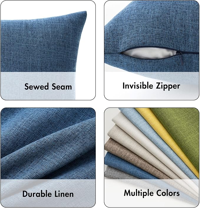 MIULEE Pack of 2 Decorative Linen Burlap Coastal Pillow Covers Farmhouse Accent Pillowcases for Sofa Car Couch Bedroom Living Room Decor 20x20 Inch Blue