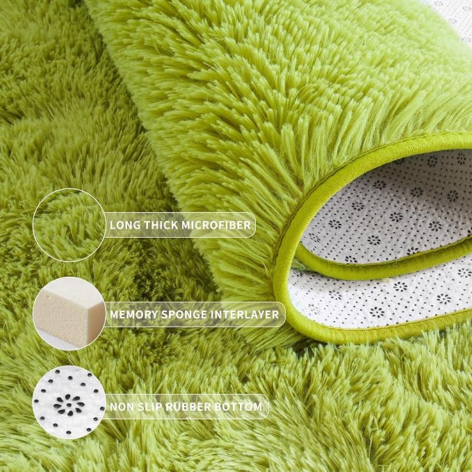 Tepook Fluffy Grass Green Rugs for Living Room Bedroom, 5x8 Soft Area Rug Moss Green Kids Girls Boys Rug, Indoor Plush Shaggy Non-Slip Carpet for Nursery Classroom Dorm Home Decor