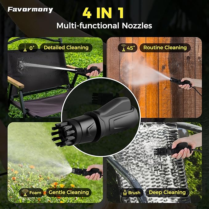 Foldable Electric-Pressure-Washer w/3.2Gal Tank, Max 290PSI, Water Pressure Washer 10FT Hose for Outdoor Indoor Cleaning, Pet Cleaning, Type-C Charging, Black