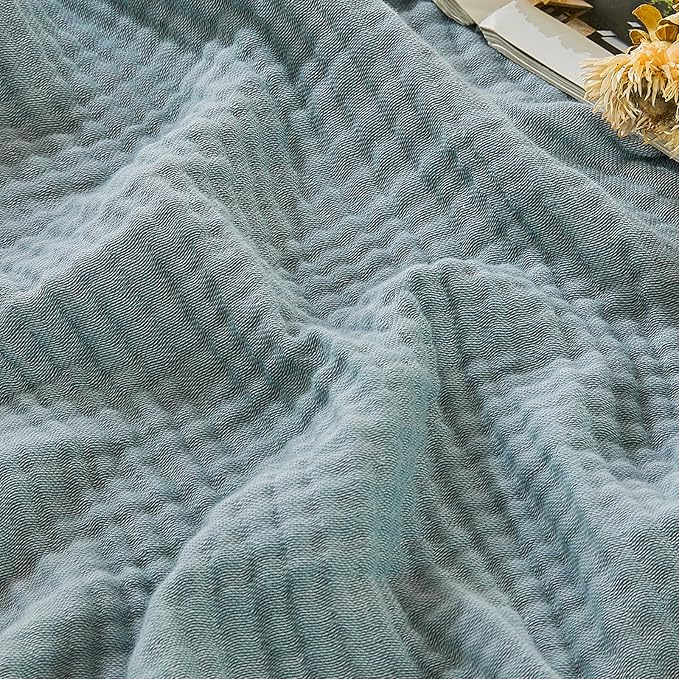 EMME Muslin Blankets for Adults, Cotton Large Throw Blanket 4-Layer, Couch Breathable Gauze Soft Lightweight Bed Blankets, Two-Tone Weave Design, Pre-Washed Softer Touch (Heather Teal, 50"x70")