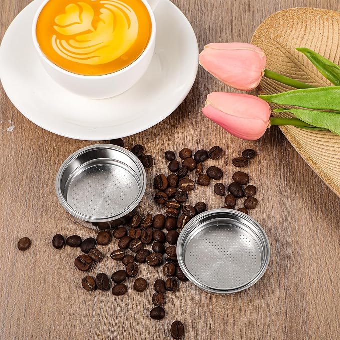 2 Pcs Stainless Steel Coffee Filter, 51mm Pressurized Espresso Filter Basket for Portafilter Machines Espresso Machine Parts Compatible with 51mm Portafilter Coffee Machines (1 Cup+2 Cups)
