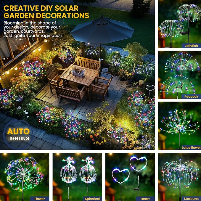 GIGALUMI Garden Outdoor Decor Lights 120LED 2Pack, Solar Garden Lights for Yard Outside Fairy Decorative,Solar Powered for Yard Pathway Flowerbed Planter Balcony Patio Decor（Multicolor）
