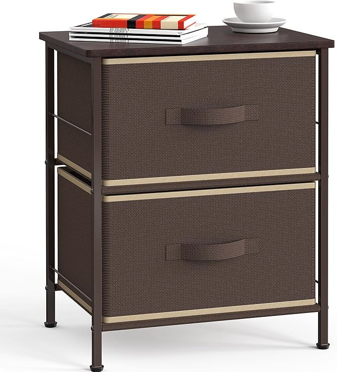 SIMPLE HOUSEWARE 2 Tier Night Stands Dresser for Bedroom Organizer Drawer Storage Tower, Brown