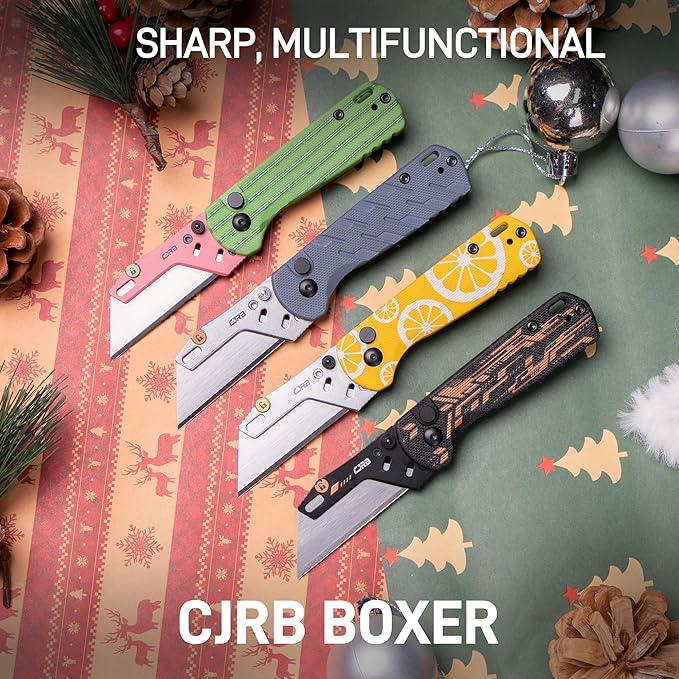 CJRB Boxer Pocket Folding Utility Knife, EDC Knife with 10PCS Total Blades, Small Pocket Knife with G10 Handle for Men Women(J1967 Lemon Yellow)