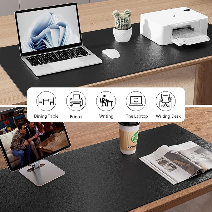 Aothia Leather Desk Pad Protector, Mouse Pad, Office Desk Mat, Non-Slip PU Leather Desk Blotter, Laptop Desk Pad, Waterproof Desk Writing Pad for Office and Home (Black,36" x 17")