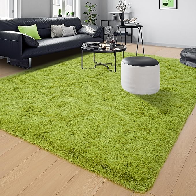 Tepook Fluffy Grass Green Rugs for Living Room Bedroom, 9x12 Soft Area Rug Moss Green Kids Girls Boys Rug, Indoor Plush Shaggy Non-Slip Carpet for Nursery Classroom Dorm Home Decor