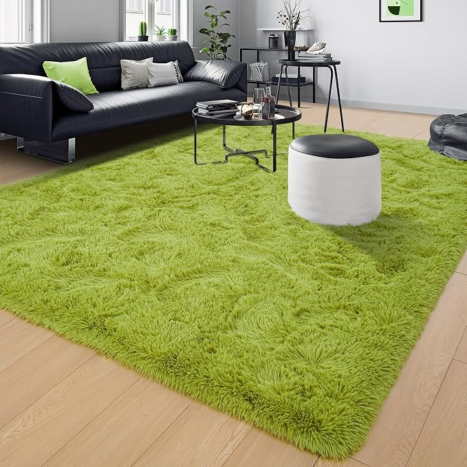 Tepook Fluffy Grass Green Rugs for Living Room Bedroom, 8x10 Soft Area Rug Moss Green Kids Girls Boys Rug, Indoor Plush Shaggy Non-Slip Carpet for Nursery Classroom Dorm Home Decor