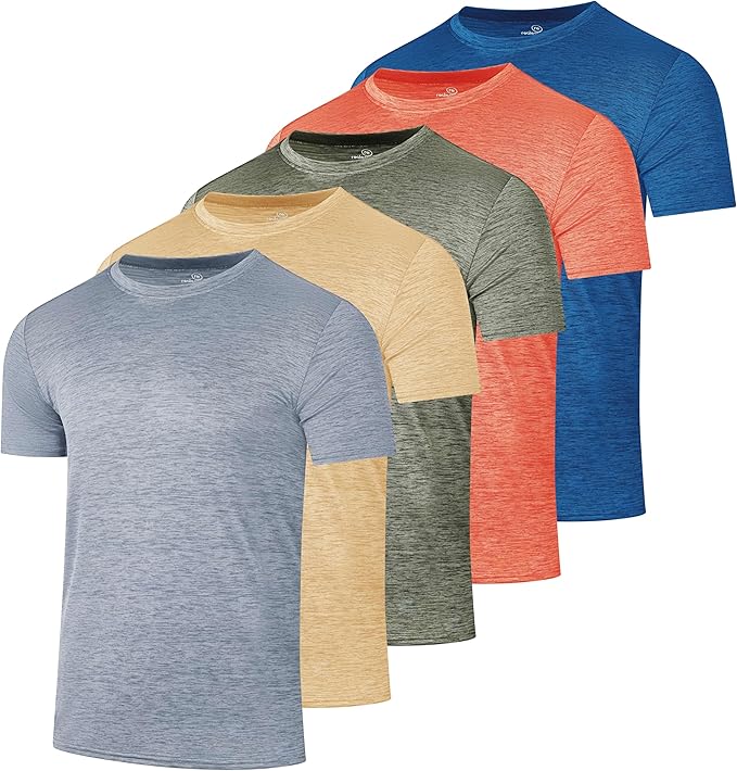 5 Pack Men's Dry Fit Short Sleeve T-Shirt Gym Workout Athletic Running Tee | Cooling, Moisture-Wicking, Crew Neck, Quick-Dry, Breathable, Active, Exercise, Fitness, Basketball, Cycling, Hiking, Tennis