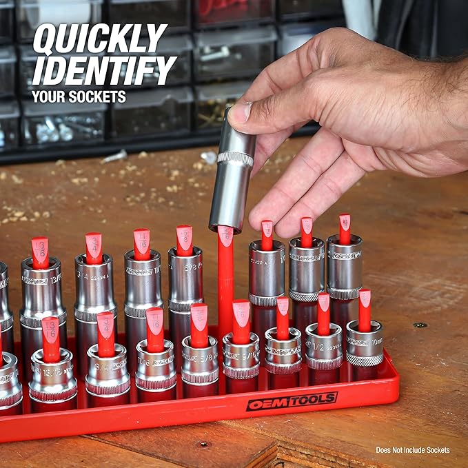 OEMTOOLS 22237 6 Piece SAE and Metric Socket Tray Set, SAE and Metric Socket Storage for Sizes 1/4", 3/8”, and 1/2" Drive, Socket Holders and Socket Organizer Tray for Toolbox, Red and Blue