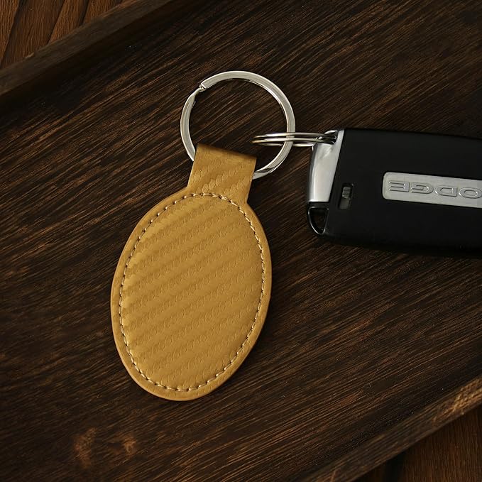 LaserGram Oval Keychain, Palm Trees, Personalized Engraving Included (Carbon Fiber Gold)