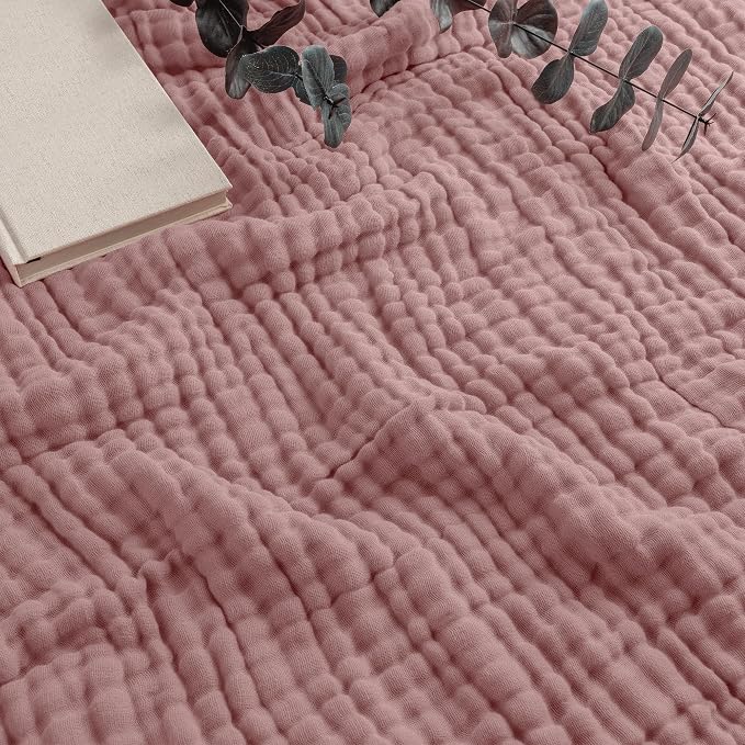 Comfy Cubs Adult Muslin Blanket 50x60” Throw Swaddle Blankets, Mauve | 6 Layer Soft, Breathable & Lightweight Muslin Adult Blanket - Machine Washable & Designed in the US Bedding for All Seasons