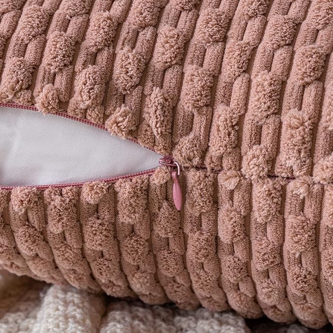 MIULEE Euro Sham Decorative Throw Pillow Covers 24x24 Blush Pink Corduroy | Textured Striped Pack of 2 Striped Pillow Covers Modern Farmhouse Home Decor for Couch Bed Sofa Living Room