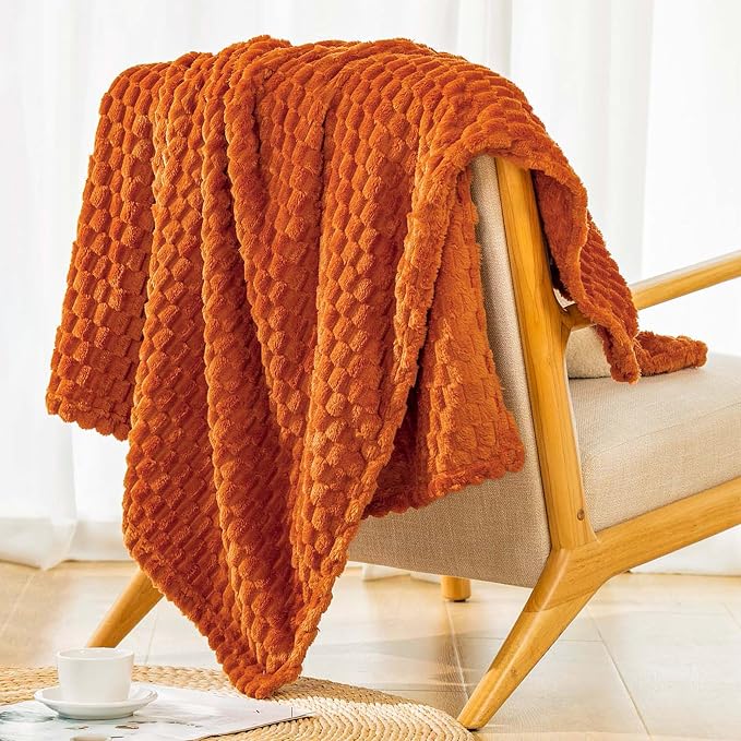 Bnuitland Orange Flannel Throw Twin Size Blanket (60X80 inches), 300 GSM Fleece Cozy Warm Soft Home Decor Lightweight Bed Blanket for Adults, Suitable for All Seasons.
