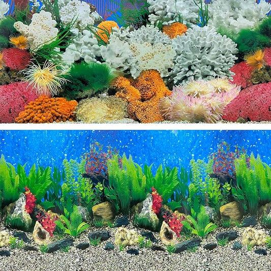 Aquatic Plant Aquarium Background Sticker Coral HD Fish Backgrounds for Aquariums Gravel Stone Fish Tank Wallpaper Decorations 2 Sided 12"x 25"