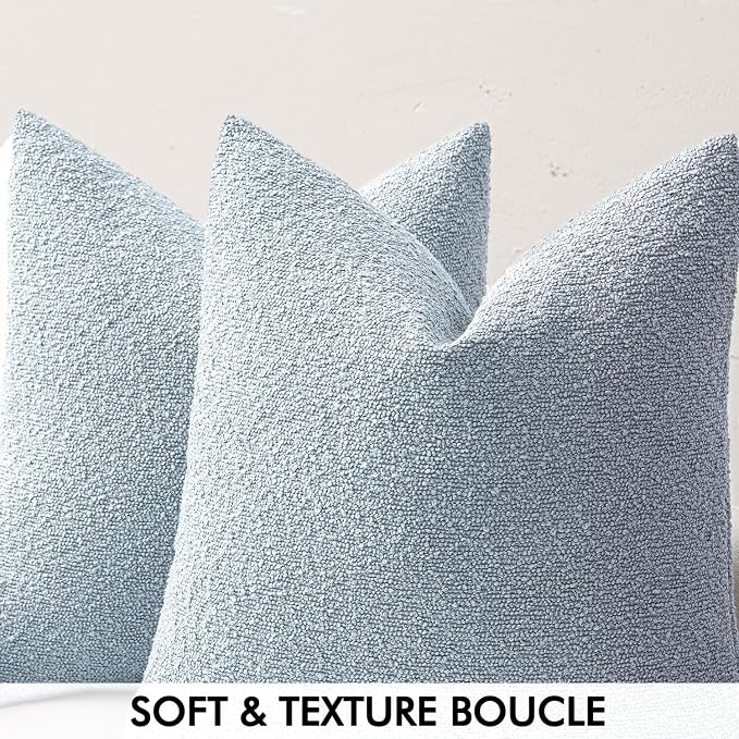 MIULEE 22x22 Decorative Euro Sham Boucle Couch Pillow Covers Sky | Set of 2 Textured Neutral Throw Pillow Covers, Accent Solid Pillowcases, Sofa Living Room Home Decor