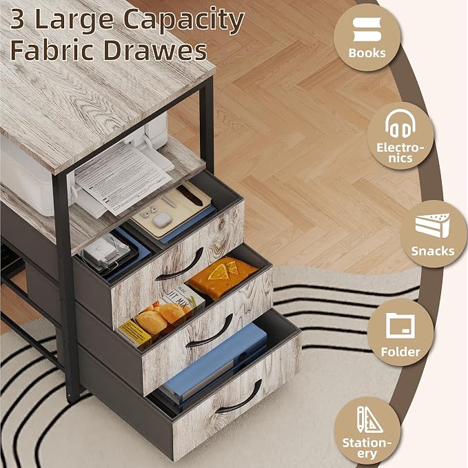 YOSHOOT 2 Person Computer Desk, 87" Long Gaming Desk for 2 People | Double Desk with 3 Fabric Drawers and 2 Power Outlets, Home Office Table for Adults and Teenagers, Grey