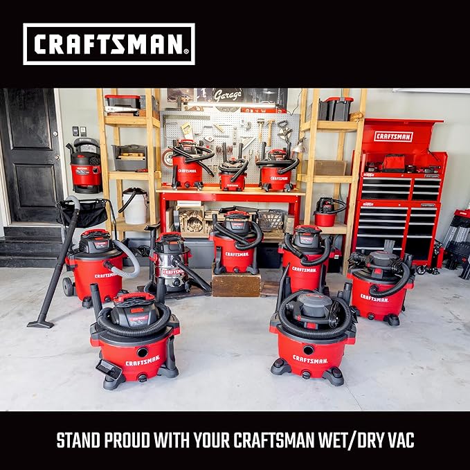 CRAFTSMAN CMXEVBE17925 5 Gallon 5.0 Peak HP Wet Dry Vac, Portable and Wall-Mountable Shop Vacuum with Filter, 2 Hoses and Attachments for Garage and Automotive Cleaning