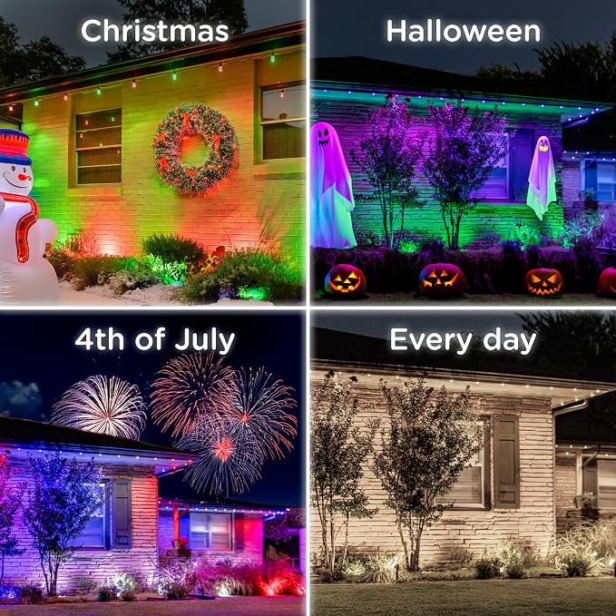 Enbrighten Vibe Eternity Garden Lights, 50ft, 12 RGBWIC LEDs, Waterproof, Uplights, Outdoor Landscape Lighting, Home Exterior Spotlight, Smart App, Works with Alexa, Google Home, 83790