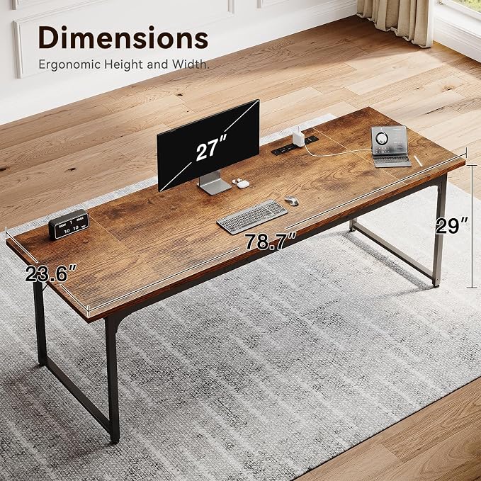 Coleshome 79 Inch Computer Desk with Power Outlet | Extra-long workspace • Supports multi-monitor setups • Stable steel frame • Spacious legroom • Home office & gaming
