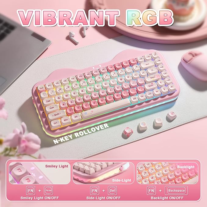 YUNZII C75 Cute 75% Wireless Mechanical Keyboard (Pink, Milk Switch) | Creamy Cake Keyboard, BT5.0/2.4G/USB-C, Hot-Swap, NKRO, PBT MOA Keycaps,5500mAh RGB Gasket Mount for Mac/Win/Gaming/Office