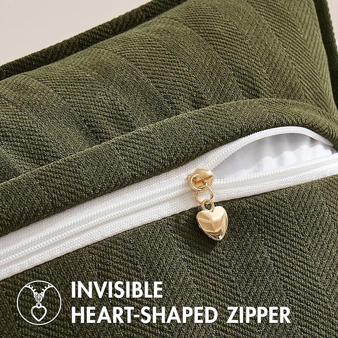 MIULEE Pack of 2 Olive Green Decorative Chenille Pillow Covers 18x18 Inch | Soft Couch Throw Pillows,Farmhouse Cushion Covers with Elegant Design for Sofa,Bedroom,Living Room,Spring Home Decor
