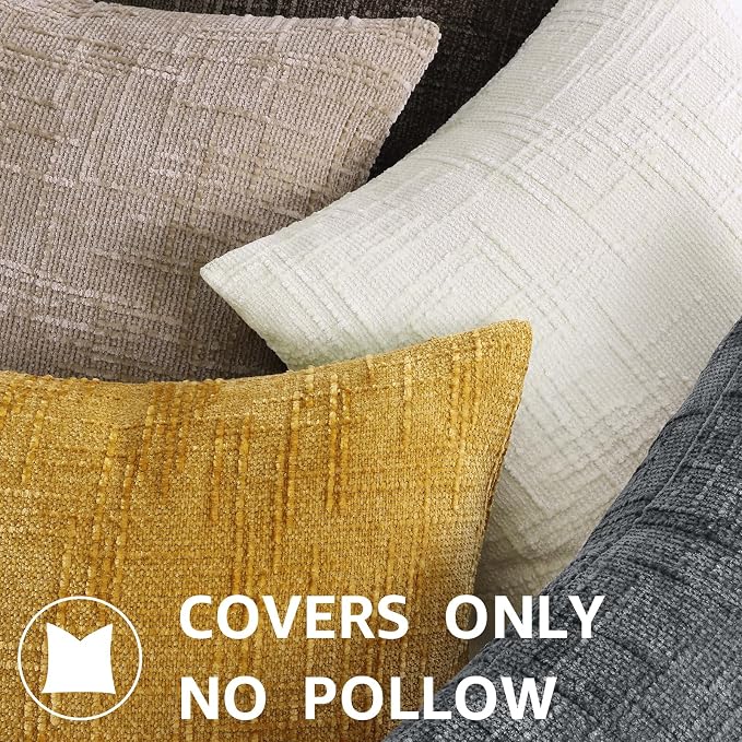 decorUhome Textured Chenille Throw Pillow Covers 24x24 Set of 2 Dark Grey | Fall Modern Farmhouse Soft Cozy Slubby Couch Pillow Cases Boho Decorative Pillow Cases for Bed Sofa Living Room Home Decor