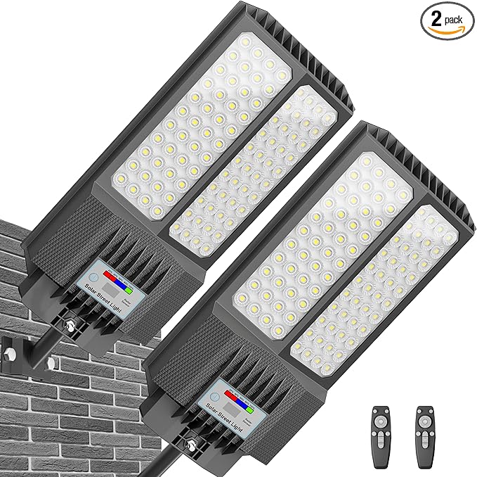 Large Solar Street Lights Outdoor Waterproof Heavy Duty, Dusk to Down Solar Parking Lot Lights Mention Sensor, Outdoor Yard Light LED Floodlight with Remote Control for Graden Patio
