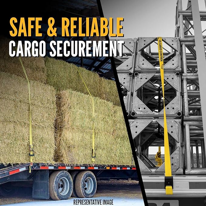 US Cargo Control Flat Hook Ratchet Straps 2 Inch x 50 Foot (196 Count Pallet), 10,000 LBS Break Strength, Hay Hauling Straps, Heavy Duty Tie Downs for Flatbed Trailer or Truck, Secure Hay Balers