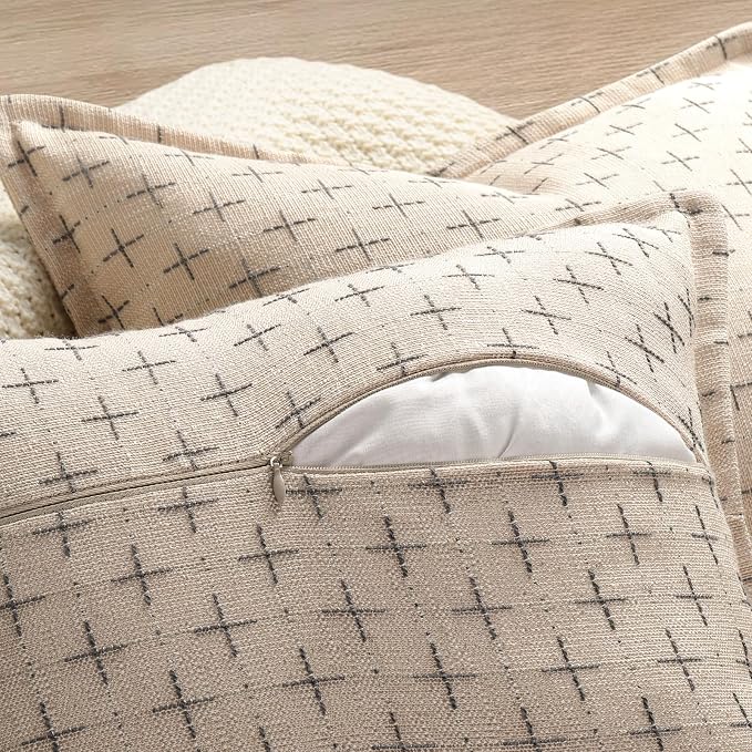 Pillow Covers 24x24 Set of 2 Soft Polyester Textured Pillow Covers with Stylish Flange Edge Cozy Farmhouse Throw Pillows for Couch Bed Sofa Living Room