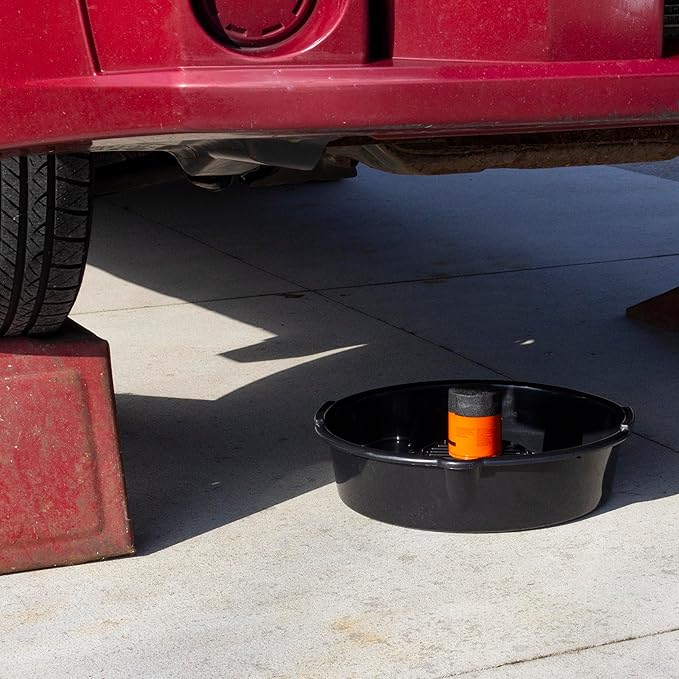 Scepter AM03896 8.4 Quart Round Oil Drain Pan for Engine Oil, and Other Automotive Fluids Including Anti-Freeze, Transmission Fluid and More, 15.87-Inch x 16.51-Inch x 4.2-Inch, Black (Pack of 2)