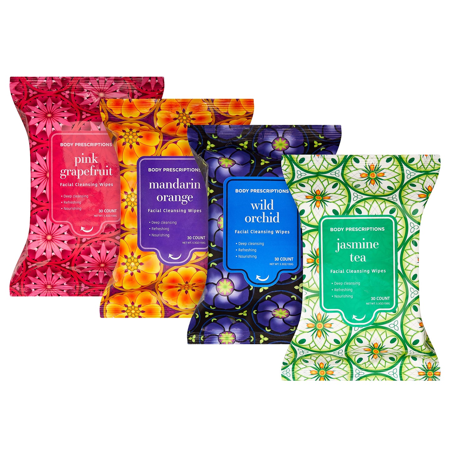 Body Prescriptions Makeup Remover Wipes - Bulk Pack, Gentle Cleansing Wipes For Easy Makeup Removal, Mandarin, Orchid, Grapefrui
