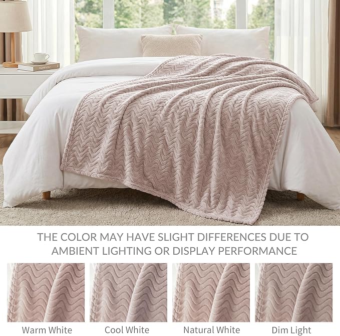 Exclusivo Mezcla Soft Fleece Blanket Queen Size for Bed, Sofa, Camel | 90"x90" Breathable Lightweight Flannel Blanket for Summer, Plush Cozy Jacquard Wave for Home Decor