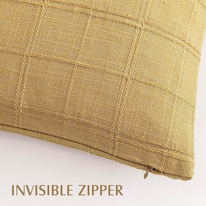 Foindtower Set of 2 Decorative Linen Check Throw Pillow Covers Neutral Farmhouse Vintage Cushion Covers Cozy Modern Boho Accent Home Decor for Sofa Chair Couch Bed Living Room,14×36 Inch,Amber Gold