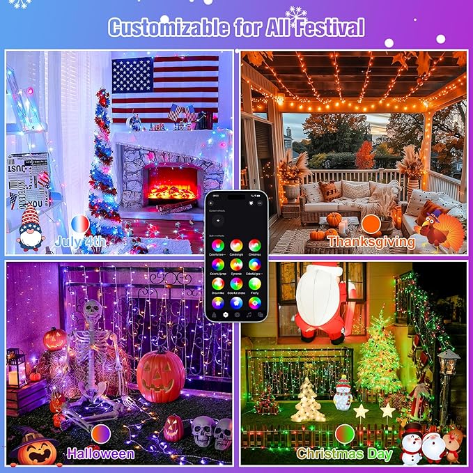 JMEXSUSS 600 LED RGB String Light Outdoor Indoor, Christmas Lights Outdoor Clear Wire Christmas Lights Plug in for Bedroom Tree Room Party Birthday Decorations