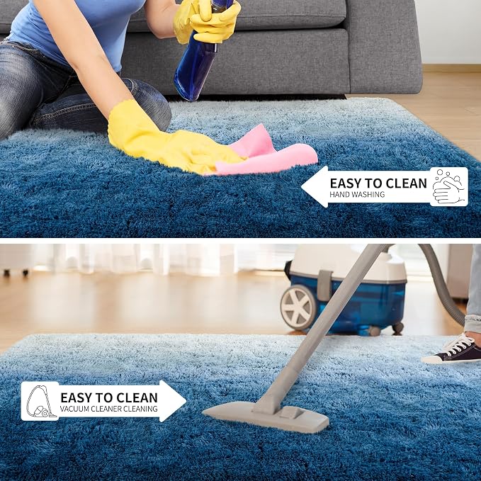 Tepook Soft Fluffy Rugs for Bedroom, 4x6 Area Rug for Living Room, Modern Shaggy Room Rug for Kids Boys Girls, Plush Throw Rugs Indoor Nursery Home Decor Rug with Non-Slip Bottom, Gradient Navy Blue