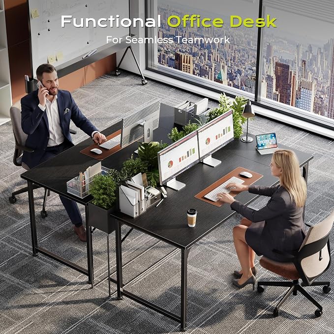 PRAISUN 55 Inch Computer Desk, Home Office Desk with Spacious Desktop, Black