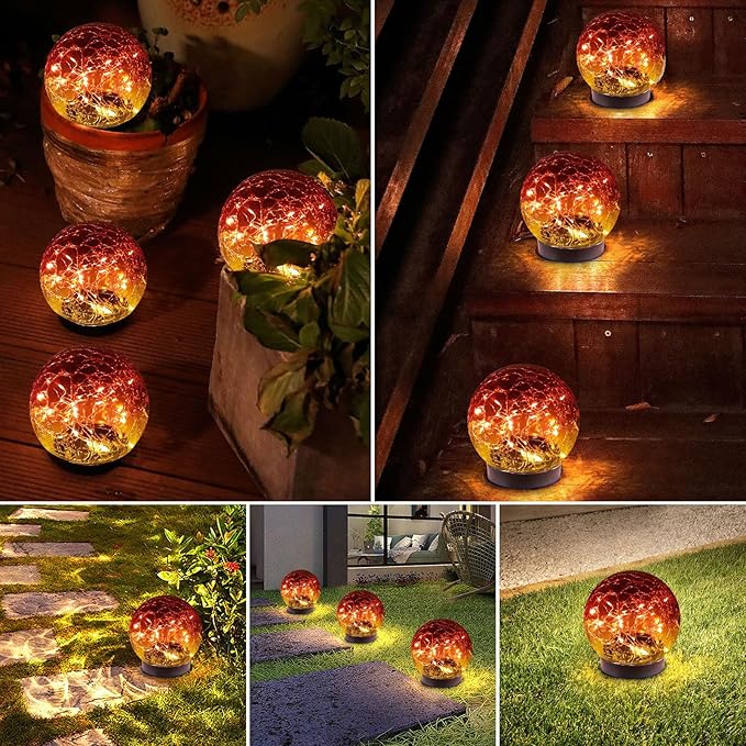 Solar Globe Lights Outdoor Waterproof-Solar Balls-Solar Garden Lights-Orbs for Outside 2 Pack Cracked Glass Ball for Lawn Patio Yard Backyard Decorations