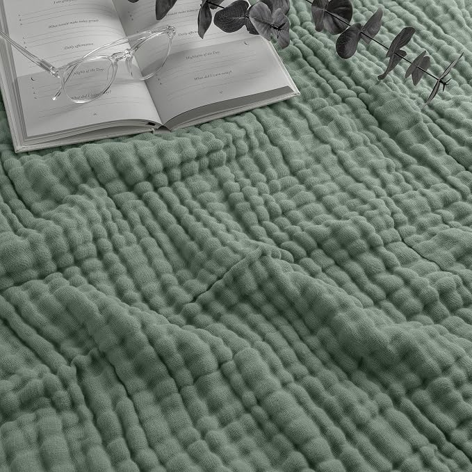 Comfy Cubs Adult Muslin Blanket 108x90” King Swaddle Blankets, Fern | 6 Layer Soft, Breathable & Lightweight Muslin Adult Blanket - Machine Washable & Designed in the US Bedding for All Seasons