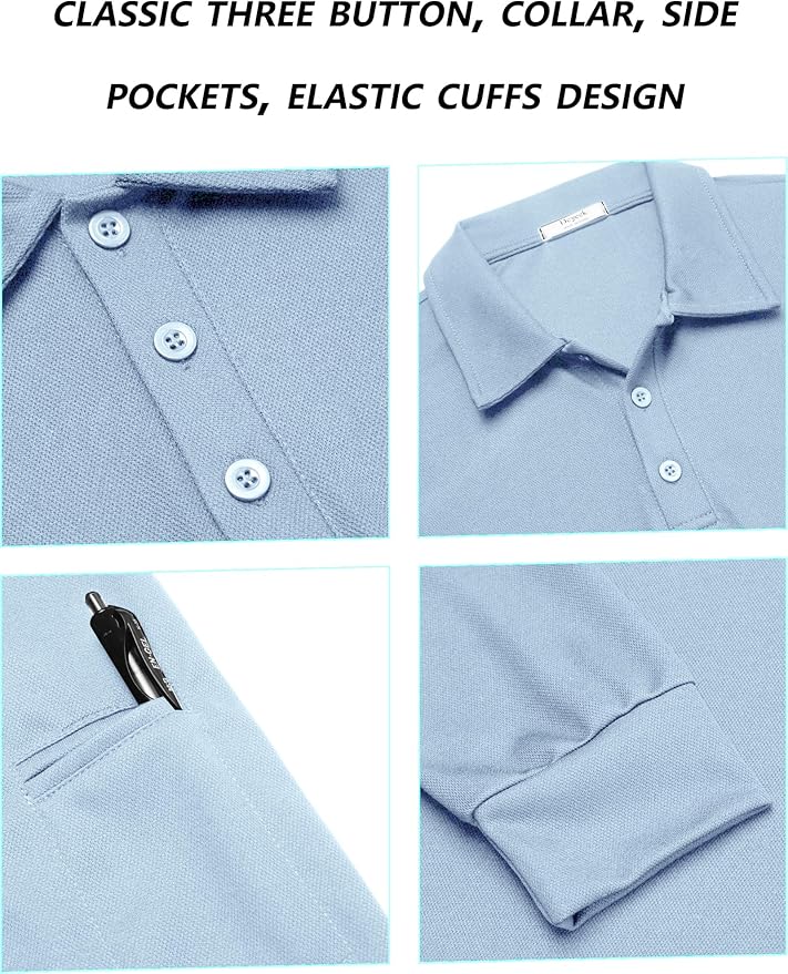 Deyeek Men's Polo Shirts Long Sleeve Golf Polo Shirts for Men Quick Dry UPF 50+ Sun Protection Polos Casual Collared Shirts