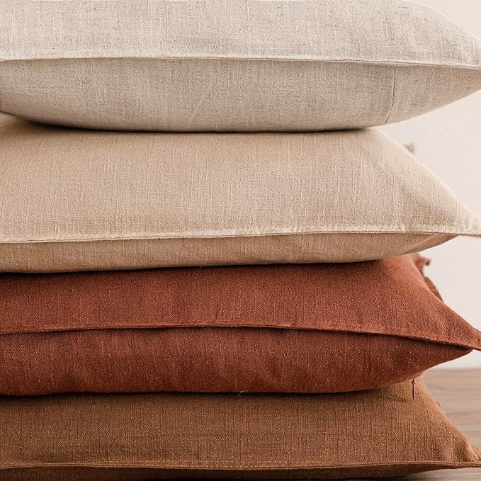 Foindtower Pack of 2, Decorative Linen Solid Throw Pillow Covers Soft Accent Cushion Case Farmhouse Neutral Pillowcase for Chair Couch Sofa Bedroom Living Room Home Decor 26 x 26 Inch Fall Rust Orange