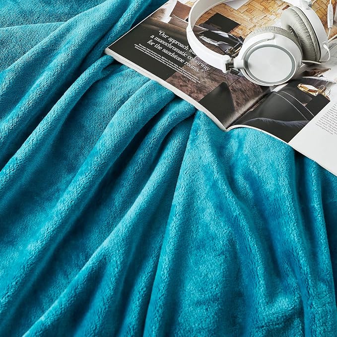Hansleep Throw Teal Fleece Blanket, Soft Flannel Bed Blanket | Fuzzy Cozy Blanket 50x60 Inches, Multi-use for Bed, Sofa, Couch, Travel, Camping, All Season Warm Lightweight Cover