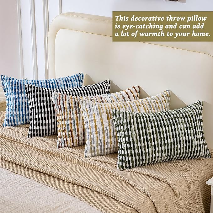 Boho Chenille Pillow Cover Decorative Tufted Pillowcase for Couch Bed Sofa Bedroom Living Room Modern 12 x 20-Inch Grey