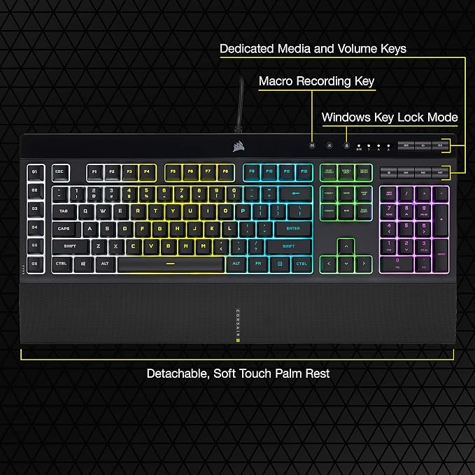 Corsair K55 RGB PRO Membrane Wired Gaming Keyboard – IP42 Dust and Spill-Resistant – 6 Macro Keys with Elgato Integration – iCUE Compatible – QWERTY NA – PC, Mac, Xbox – Black