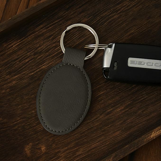 LaserGram Oval Keychain, Palm Trees, Personalized Engraving Included (Gray)