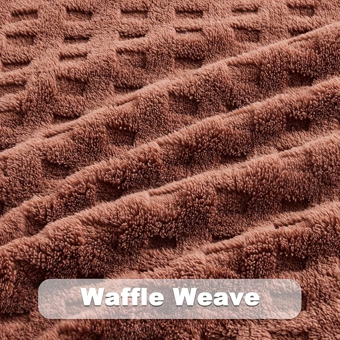 NEWCOSPLAY 3D Waffle Checkered Flannel Twin Blanket, Coffee, 60"x80" | Super Soft Cute Lightweight Decorative Premium Silky Fleece Blanket for Couch Sofa Bed, Gift for Women Men, All Season Use