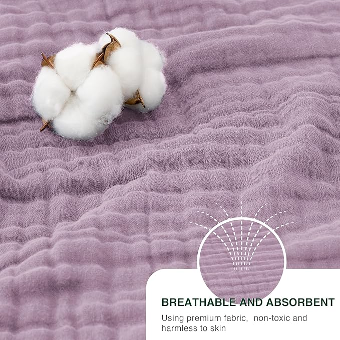 Love's cabin 100% Cotton Muslin Blanket, 6 Layer Lightweight Breathable Gauze Throw Blanket 50 x 60 Inches, Soft All Season Blanket for Couch, Bed, Sofa, Lavender